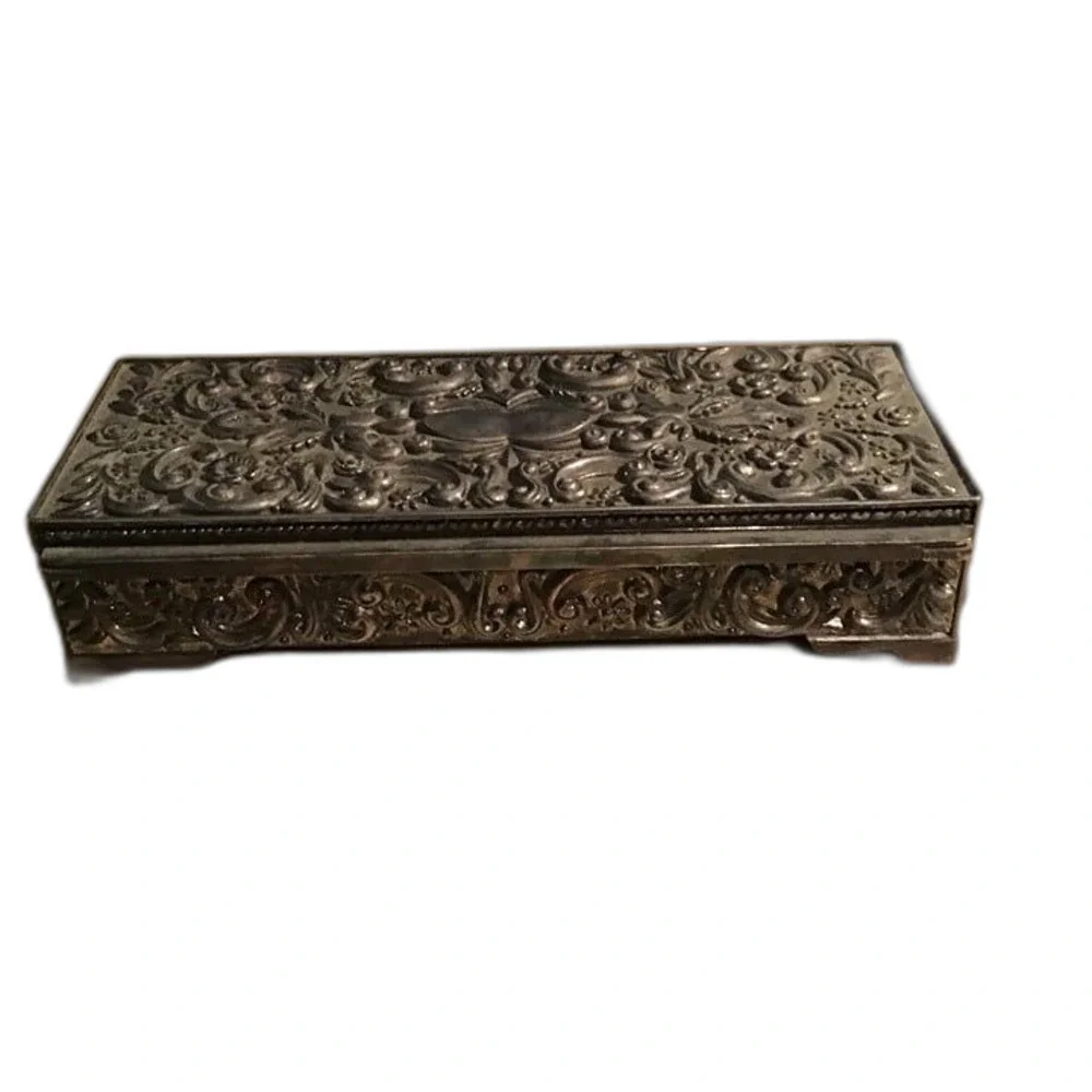 Vintage Godinger Silver Plated Jewelry Box with Floral Repoussé & Velvet Lining